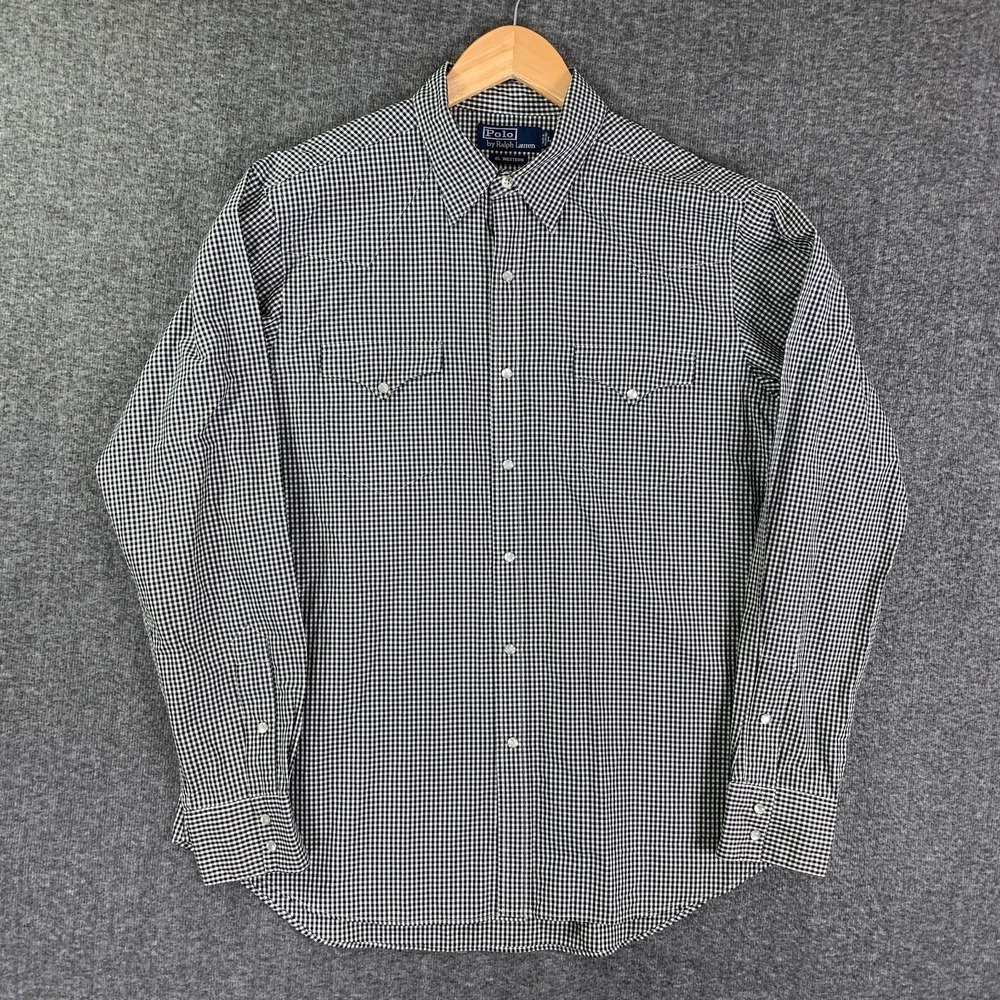Vintage Polo Ralph Lauren Shirt Men Large RL Western Pearl Snap Check Yoke Ranch